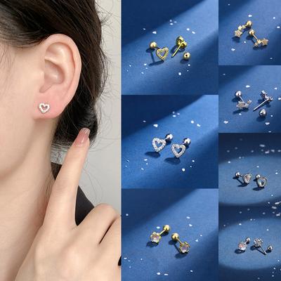 1Pair Studs Earrings Ear Stud Stainless Steel Helix Earrings Women Girl Sliver Plated Star Heart Ear Jewelry