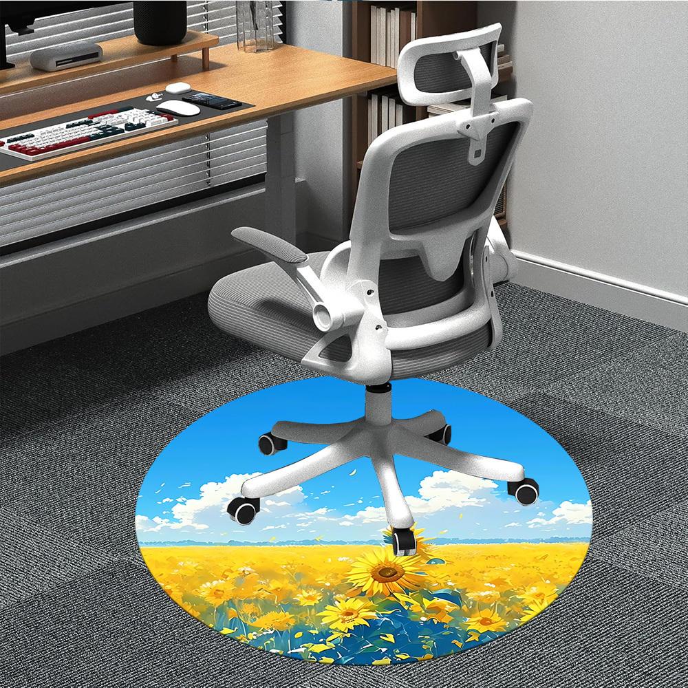 1pc Sunflower Field Office Round Area Rug, Indoor Mat Suitable For Office, Under Office Chairs Bedroom Living Room Home Decor, Room Deco