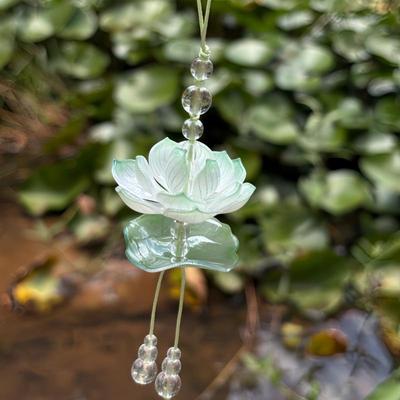 Exquisite Summer Pink Lotus Phone Charm Pendant  Simulated Flower Beaded Keychain Car Ornaments For Women Bag Decoration