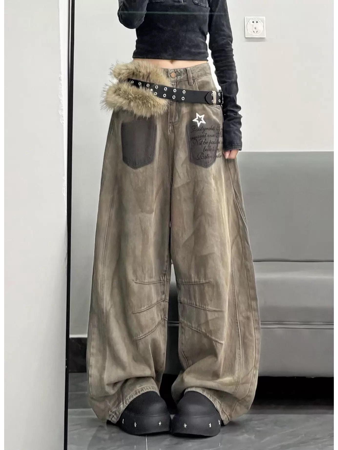 

Women s Tie-Dye Wide-Leg Denim Trousers - Spring/Autumn Wasteland Style XL хаки