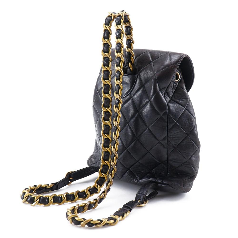 Chanel Matelasse Backpack Daypack A10177 ChainBackpack COCO Mark Black Lambskin Women Used