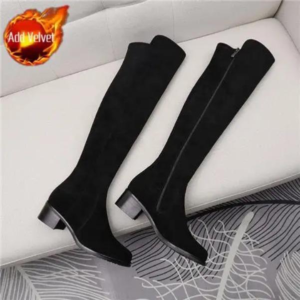 

New Black Women s Over-the-Knee Side Zipper High Boots Autumn and Winter Plus Size Fur-Lined Boots for Women 41