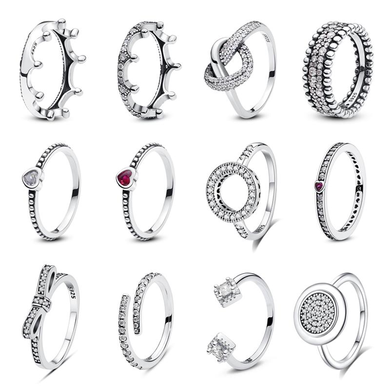 925 Silver Rings For Women Love Heart Crown Wishbone Engagement Wedding Ring Jewelry Gift