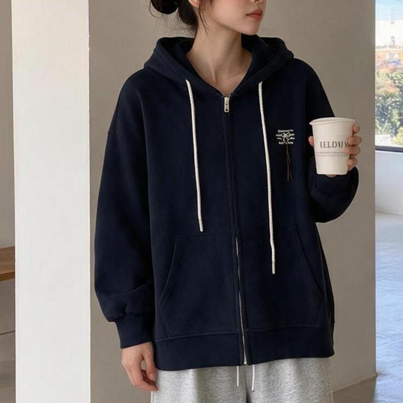 Womens Oversized Hooded Zip-Up Sweatshirt Jacket Casual Loose Fit Cotton Blend Long Sleeve 2026