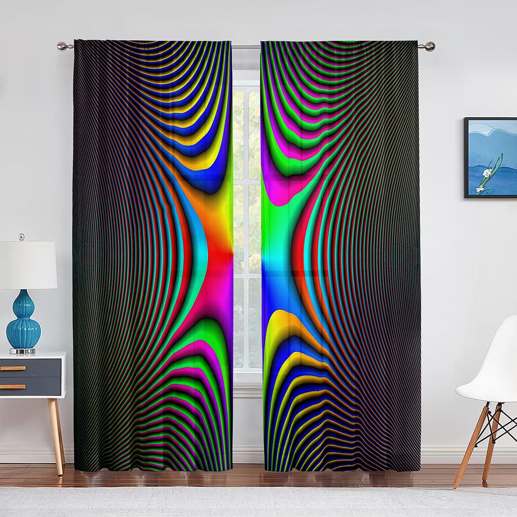 Psychedelic Rainbow Optical Illusion Sheer Curtain for Living Room Bedroom Voile Drape Kitchen Window Tulle Curtains Home Decor
