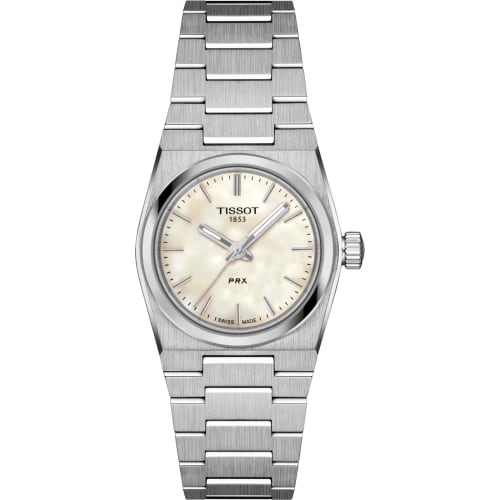 

Tissot PRX Quartz Watch, 25mm, with a White Mother-of-Pearl Dial and Bracelet, Officially Imported, Women s, Model T1370101111100