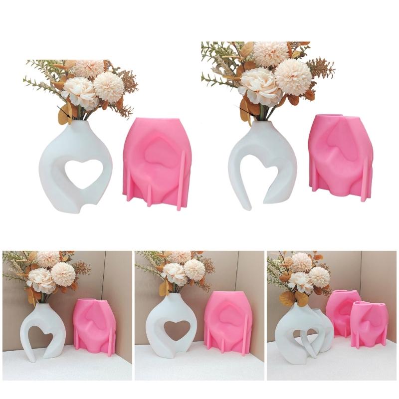 Silicone Vase Molds Flower Bottle Mold Hollow Heart Shape Unique Flowerpot Mold Silicone Texture Suitable for Craft Vase