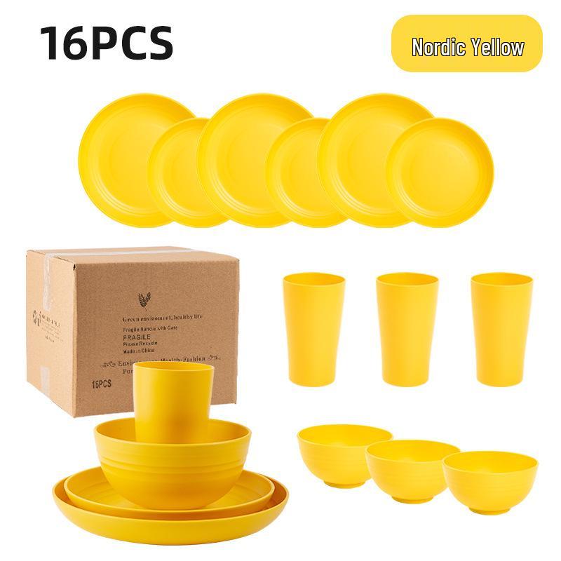 Cross-border Plastic Tableware Set: Plates, Bowls, Cups, Vomit Bowls, 24-Piece for Home Use.