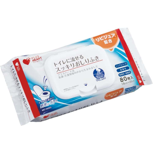 Plus Heart Adult Wet Wipes, Flushable, Refreshing, 80 Sheets, Non-Alcoholic, with Lid, Set of 3, Made in Japan, 72002, Includes Original Wet Wipes (s3