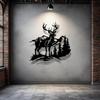 Forest Wildlife Metal Wall Art Deer Mountain Silhouette Steel Sculpture Home Decor