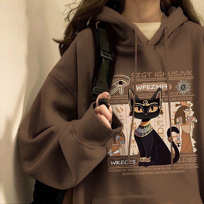 

Plus Size Women s Maillard Retro Hooded Sweatshirt Women s Fall and Winter Velvet Thickening Slimming Plus Size Ladies Loose-Fitting Coat Top Brown [Spring and Autumn Thin Style] 4XL