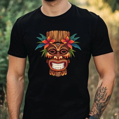 T-Shirt Men Hawaiian Tiki Mask Motif Cotton Size XS To 5XL