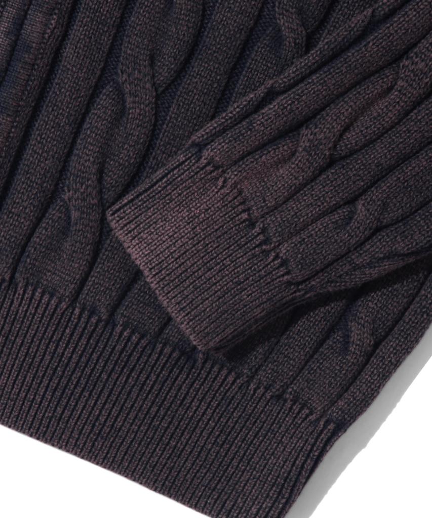 TRILLION Vintage Washed Cable 2-Way Zip-Up Knit (Plum Navy)