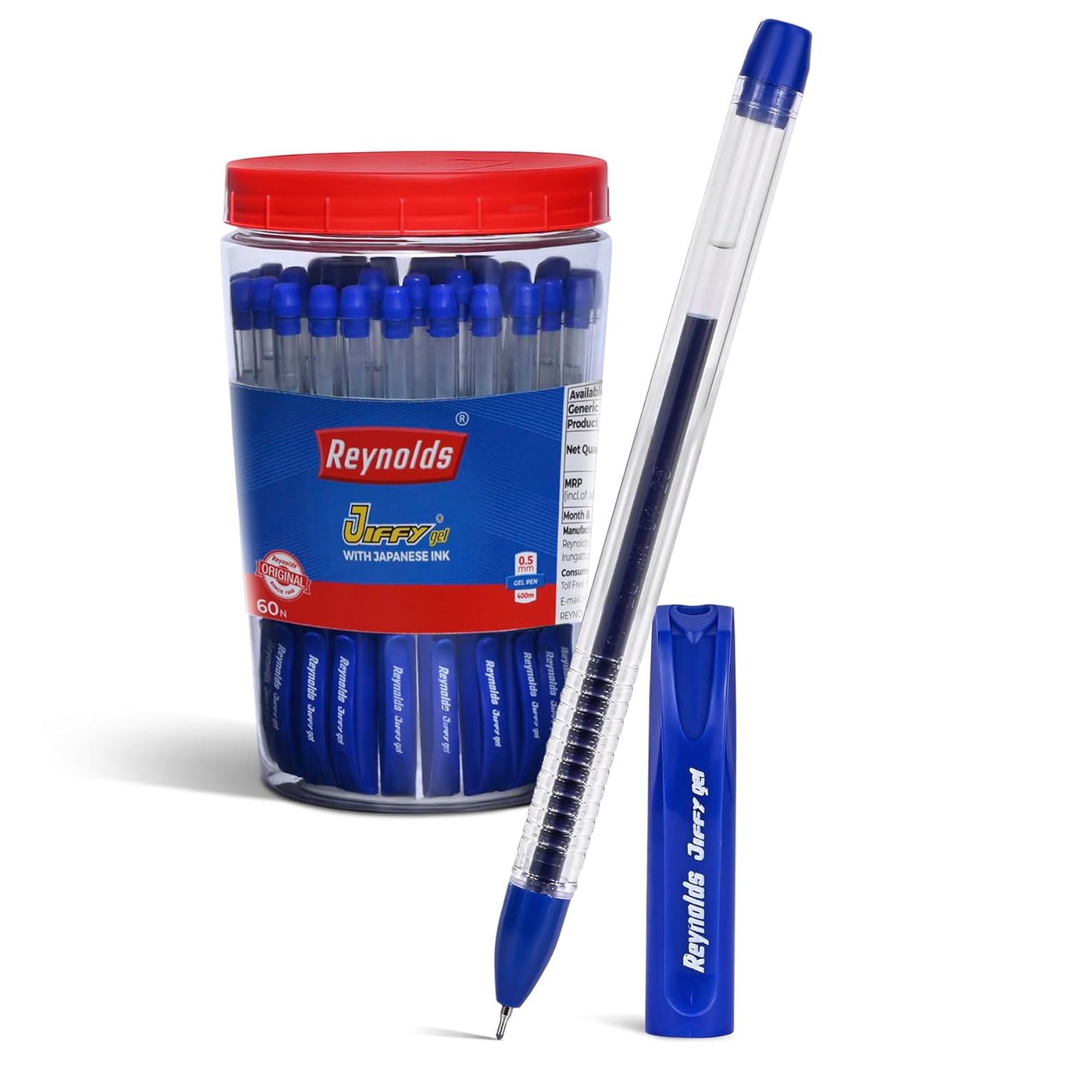 

Reynolds JIFFY Gel Pen Blue 0.5 mm Tip Pack of 1 for Office, School & Home Writing 60 pcs