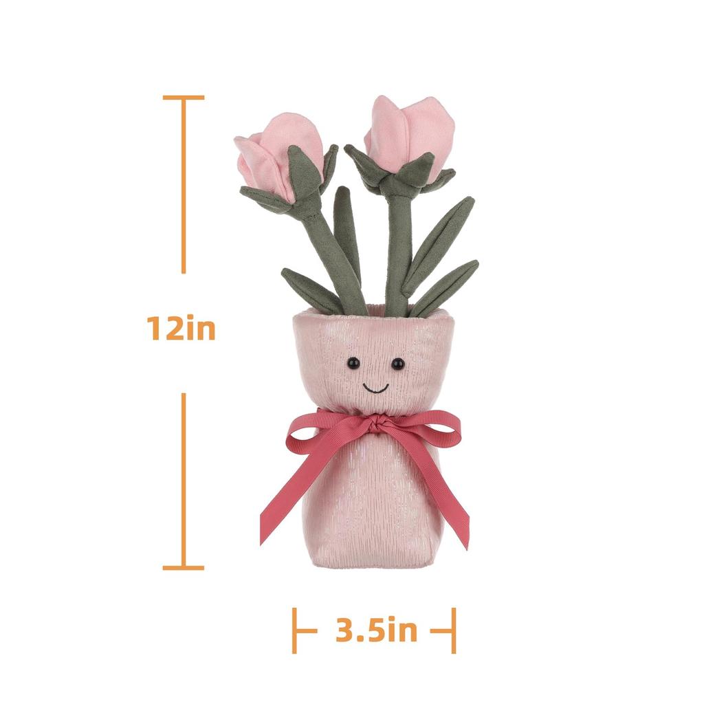 Apricot Lamb Pink Rose Vase Plush Toy for Kids, Soft and Cute, Fluffy Pink Rose Vase for Girls and Boys, 30cm