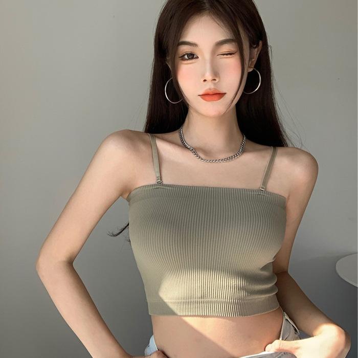 With chest pad, women's new removable shoulder strap tube top sling integrated vest with beautiful back top