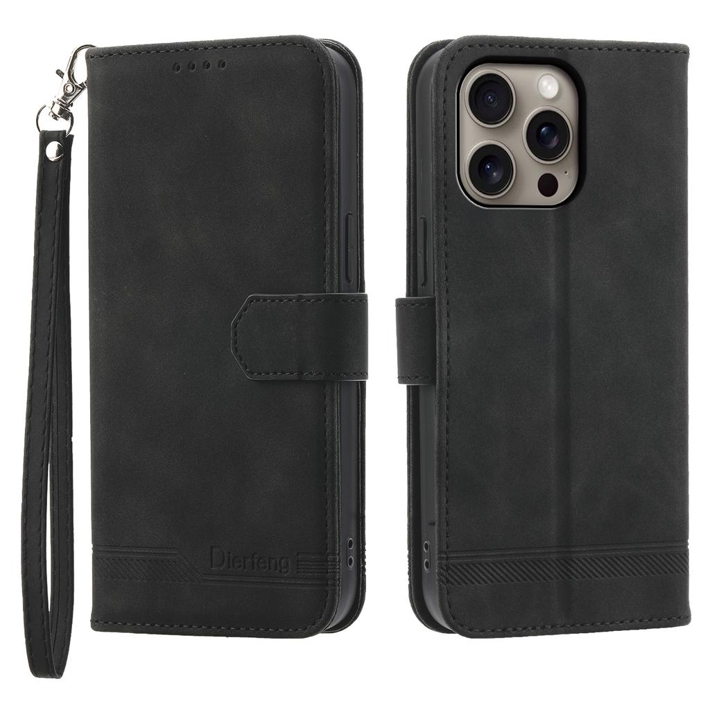 DIERFENG DF-03 For iPhone 16 Pro Max Wallet Case Anti-Drop Lines Imprinted Phone Cover