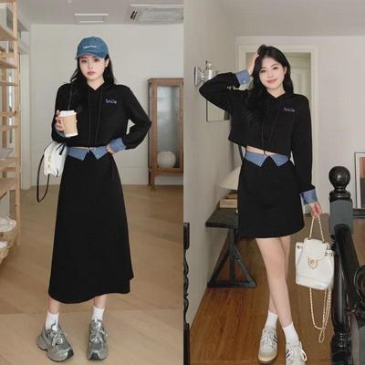 Combinaison amincissante à capuche et à empiècements pour femme grande taille avec jupe - Printemps/Automne