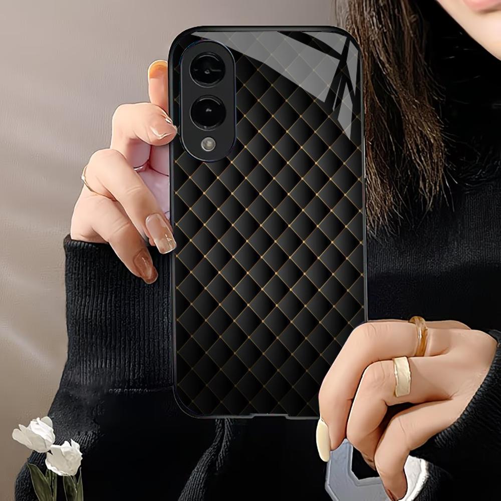 Black Leather Pattern PhoneCase Glass PhoneCase for Samsung Galaxy S26 S25 S24 S23 S22 S21 FE Ultra Plus Scratch Proof Smooth
