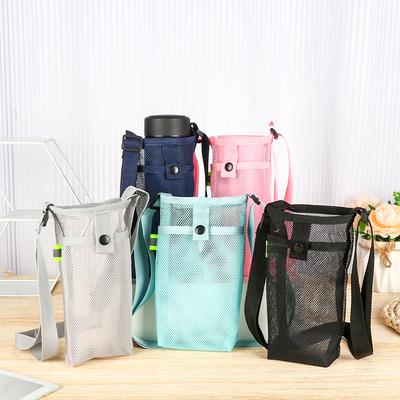 Portable Sport Water Bottle Cover With Strap Cup Sleeve Mesh Cup Pouch Mobile Phone Bag Visible Bag Outdoor Camping Accessories