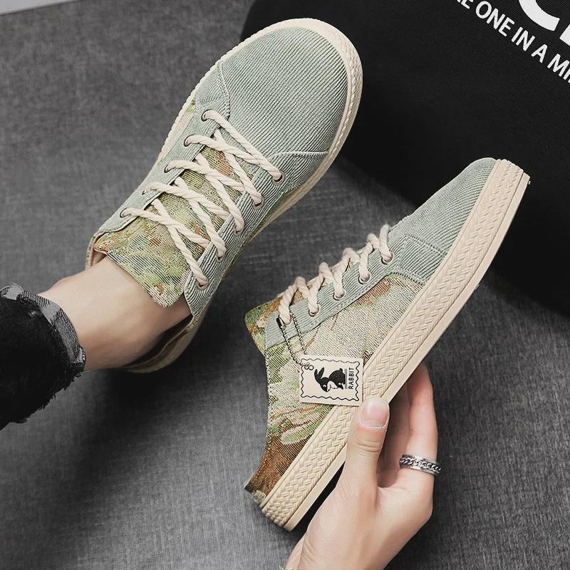 Herren Sommer Slip-On Canvas Sandalen - Trendige Geschlossene Zehen, Fersenfreie Weiße Halbschuhe