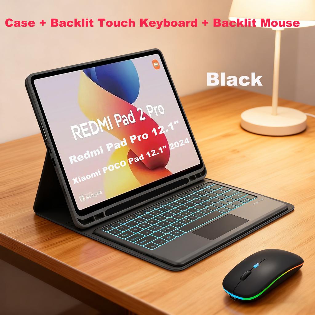 Etui do Redmi Pad 2 Pro 12.1/Redmi Pad Pro 12.1 cala, Pokrowiec z klawiaturą Bluetooth dla POCO Pad 12.1 cala
