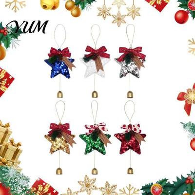 Durable Polyester Ornaments Glitter Star Bell Ornaments, Sequin Hanging Decoration with Bow Pine Xmas Tree Accessories Cone, Sparkly Christmas Pendant