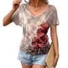 Dámské módní tričko s krátkým rukávem a výstřihem do V s 3D potiskem, letní pohodlné sportovní topy