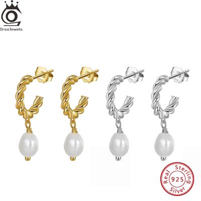 ORSA JEWELS Nowe Prawdziwe Srebro Próby 925 Kolczyki Wiszące z Perłą Słodkowodną Klasyczny Urok Wiszące Kolczyki Dla Kobiet Biżuteria Fine Prezent