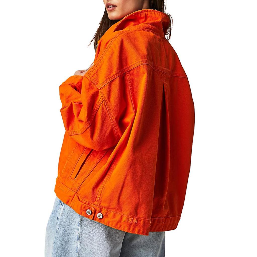 Giacca Denim da Donna con Tasche Manica Lunga Colletto Reversibile Chiusura con Bottoni Tinta Unita Primavera Autunno Cappotto Largo Streetwear