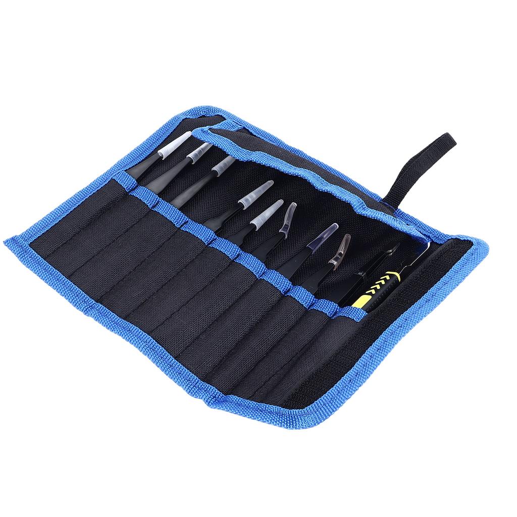 10PCS Set Craft Tweezers Kit Stainless Steel Tip Elbow Soldering Tweezers Kit with Storage Bag