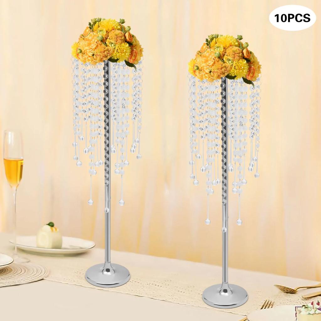 10 Pieces Elegant Silver Crystal Flower Stands for Wedding Centerpieces - Tall 75cm (29.5in) Acrylic & Iron Home Table Decor