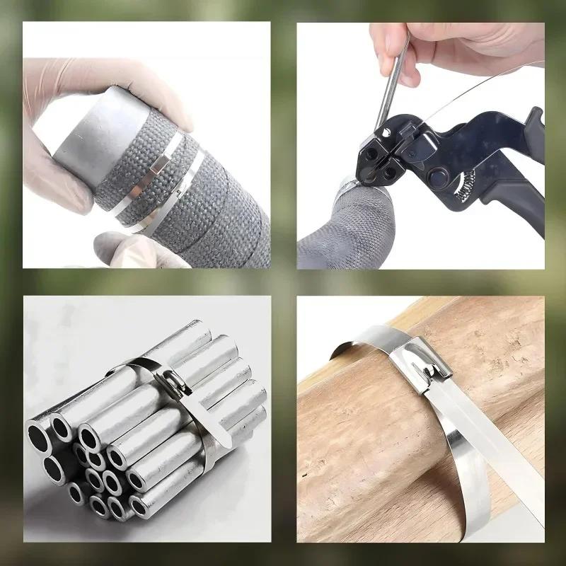 100Pcs Stainless Steel Cable Ties Metal Zip Ties Strap for Exhaust Wrap Multi-Purpose Heavy Duty Self-locking Fastening Ring