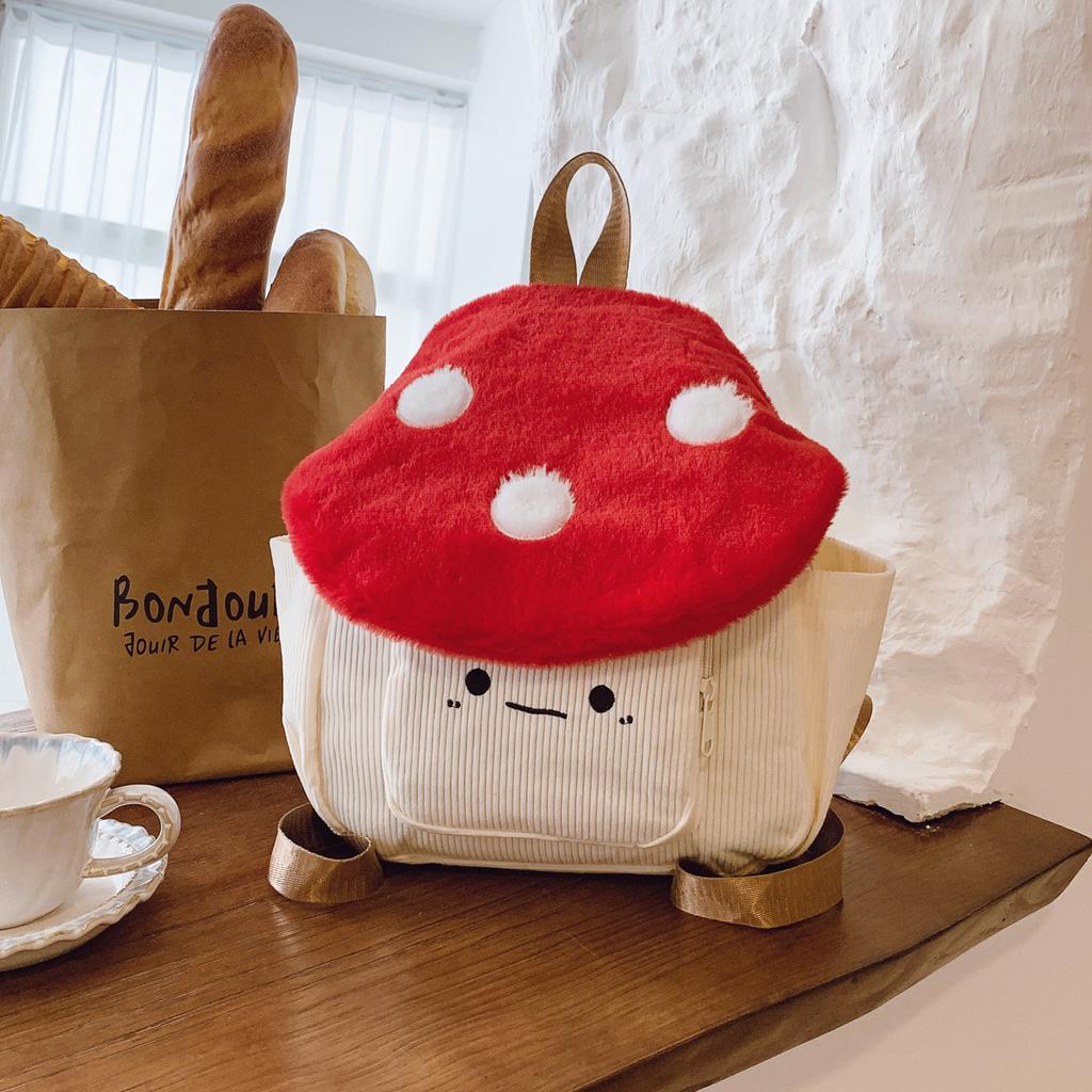 Healing Cartoon Star Mushroom School Bags Soft Lightweight Plush Flip Cover Corduroy Girl's Backpack Campus Commuting Backpack