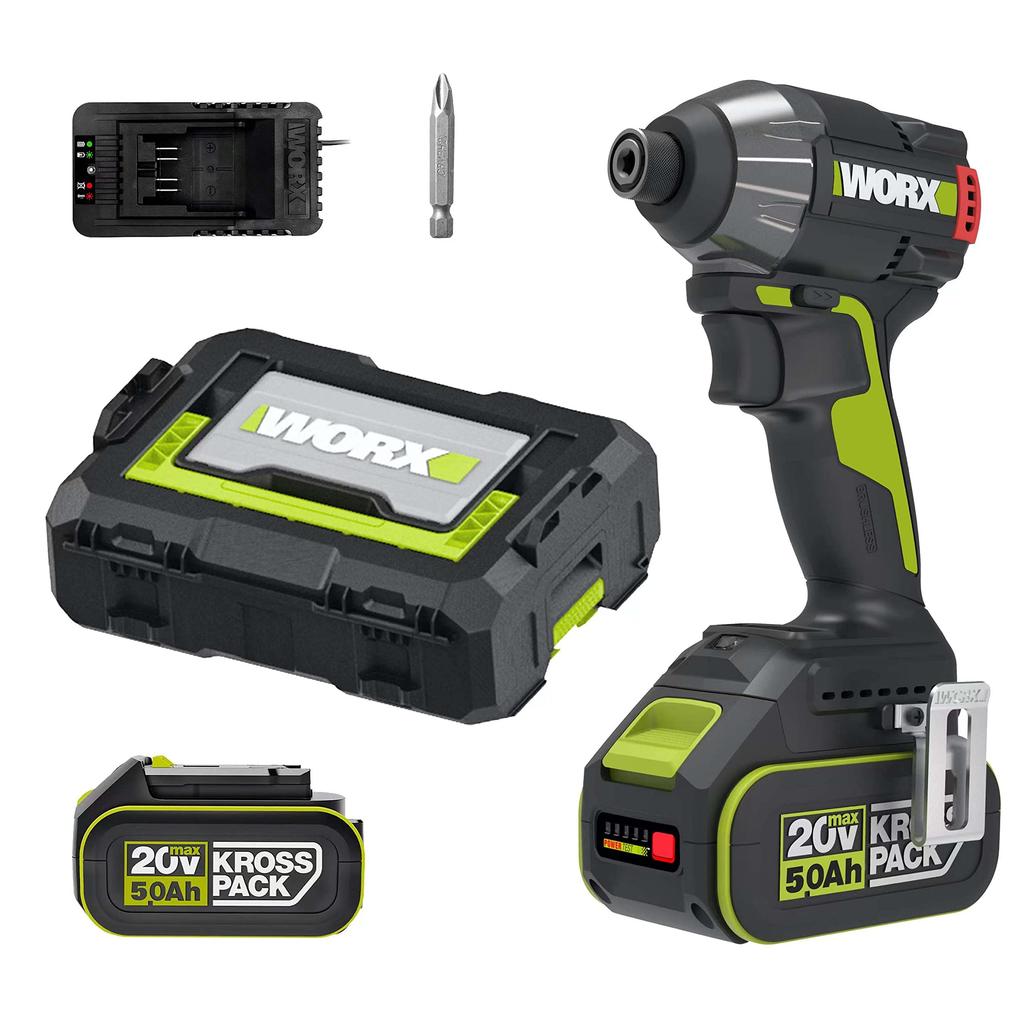 WORX Impact 18V 230Nm 4 4 Impact 116mm Head Brushless Motor X Quick and Case Included Driver, (20V Max), Torque, Modes, Modes, Length, (2 5.0Ah),