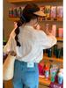 Korean Style Cotton Embroidered Long Sleeve Blouse - Women's Casual Spring/Summer Jacquard Shirt
