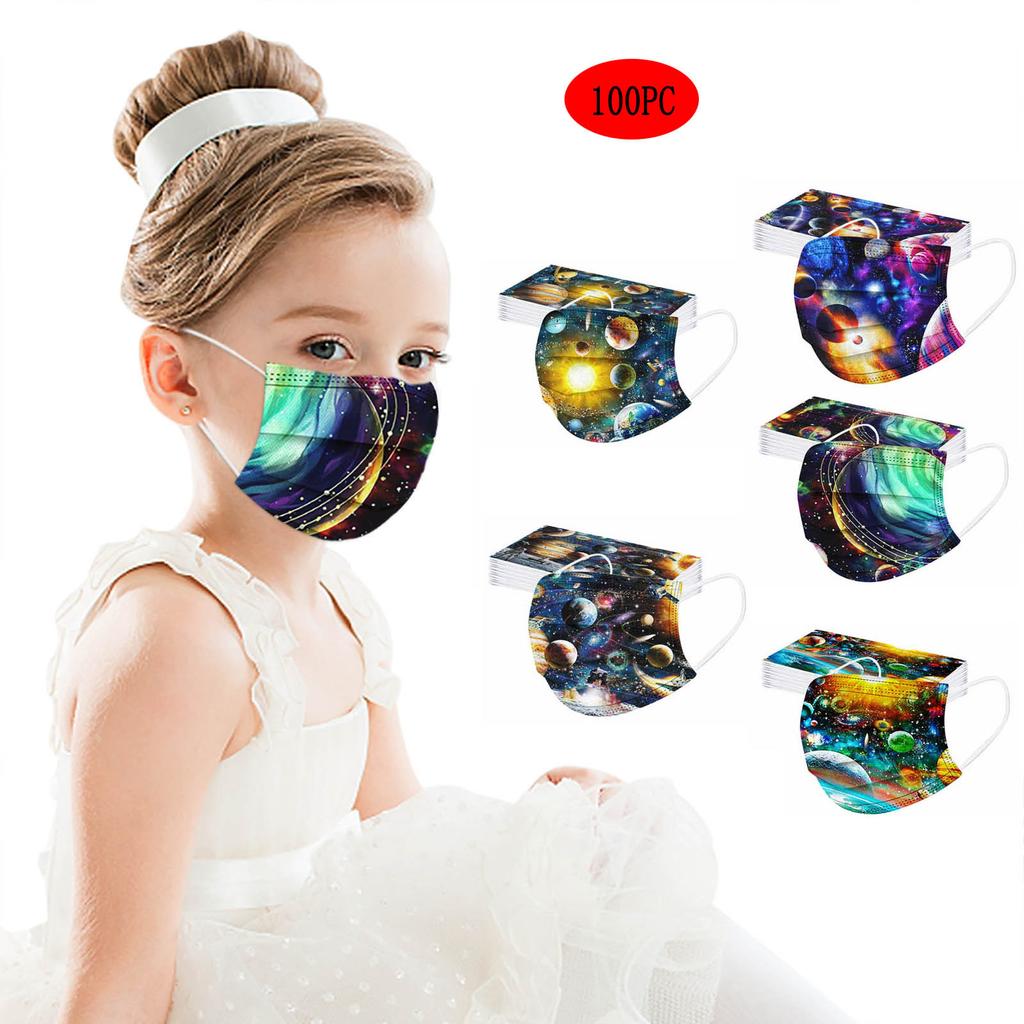 100PCS Children Three-Layer Protective Dust-Proof Cartoon Print Disposable Mask