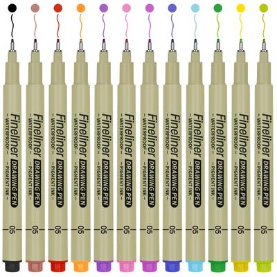 12Pcs Colored Fineliner Drawing Pens Waterproof Pigment Ink Needle Tip Micro Outline Markers Art Set