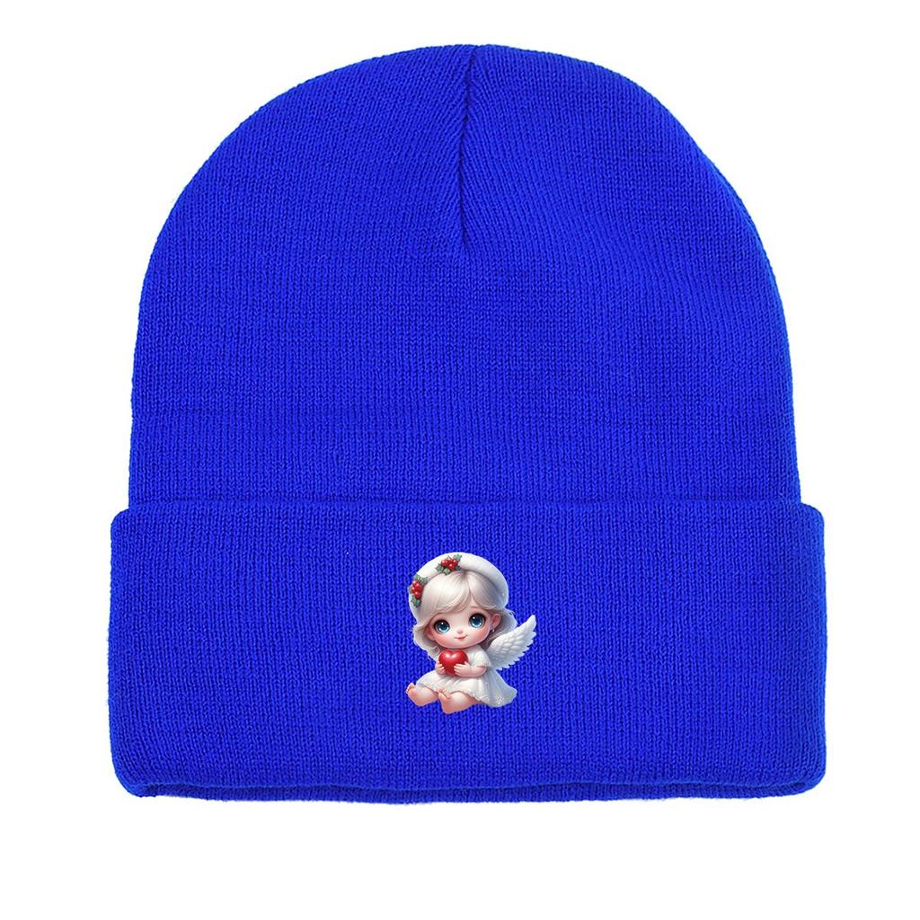 Little Angel Red Heart Print Knit Cap Beanie, Woman Cap Autumn Elastic Simple Bonnet Knitted Hat Beanie