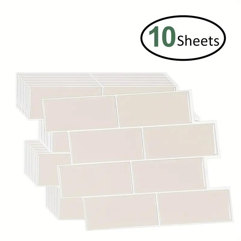 10 Pieces Premium Waterproof Wallpaper 3D Peel and Stick Subway Wall Tile Sticker for Kitchen & BathroomChildren's Room