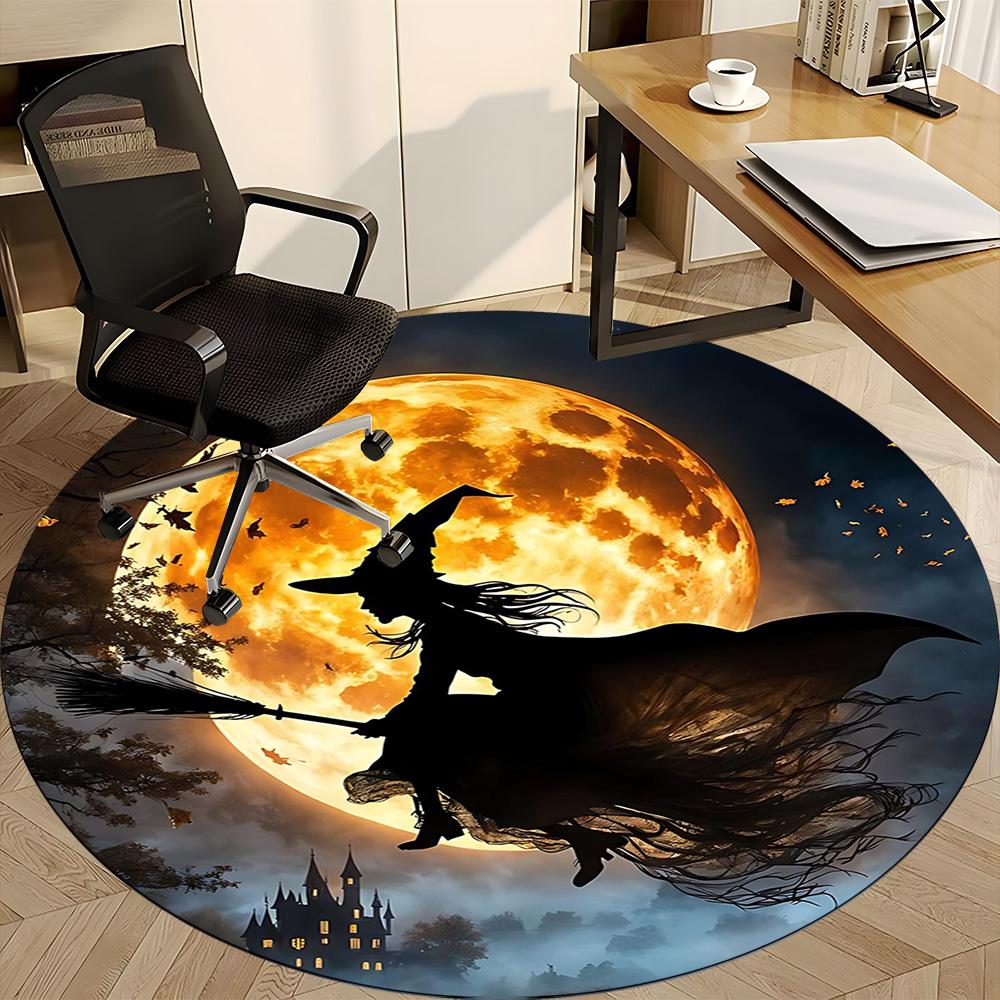 1PCMoon Witch Office Round Area Rug,  Mat Suitable For Office, Under Office Chairs Bedroom Living Room Home Decor, Room Deco