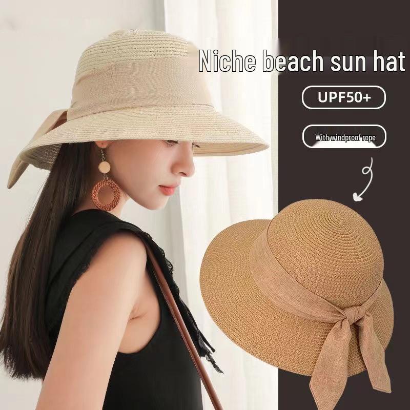 

Women s Straw Sun Hat with Bow - Summer Beach Travel Vacation Bucket Hat