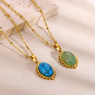 Mode Naturstein Oval Opal Halsketten für Frauen Klassische Gold Farbe Kette Halskette Niedlich Edelstahl Schmuck 2024 Neue In