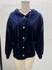 2026 Women's Autumn/Winter Velvet Hooded Button-Up Cardigan Coat - European/American Style, Solid Color, Long Sleeve, Casual Fashion