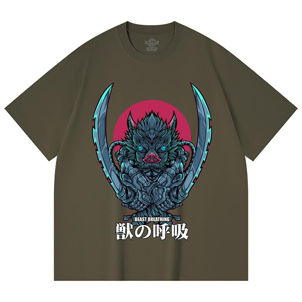 230 Gsm 100% Cotton Demon Slayer V29 Inosuke Print Unisex Heavy Cotton T Shirt