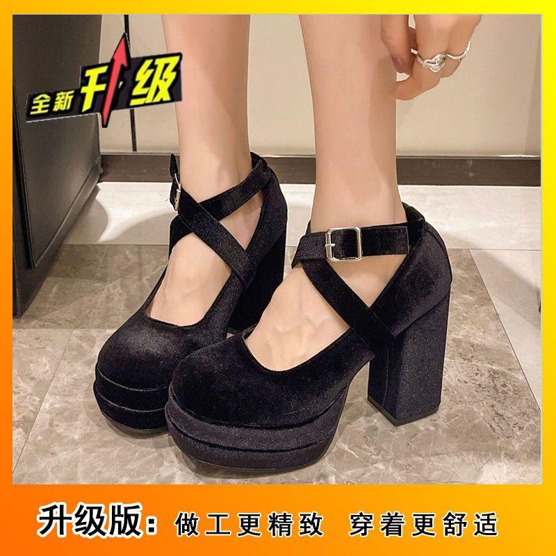 2025 Spring and Autumn New Straps Mary Jane Shoes Versatile French Platform Small Pink High-heeled Lolita Shoes Women
