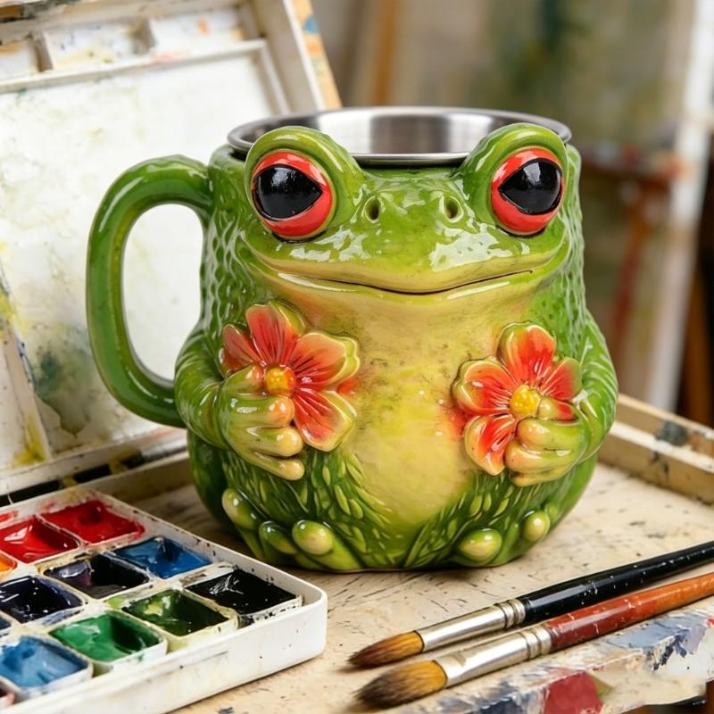 Elegant Frogs And Florals Designs Ceramic Coffee Mug Drinking Cup For Home Offices Use With Comfortable Handle