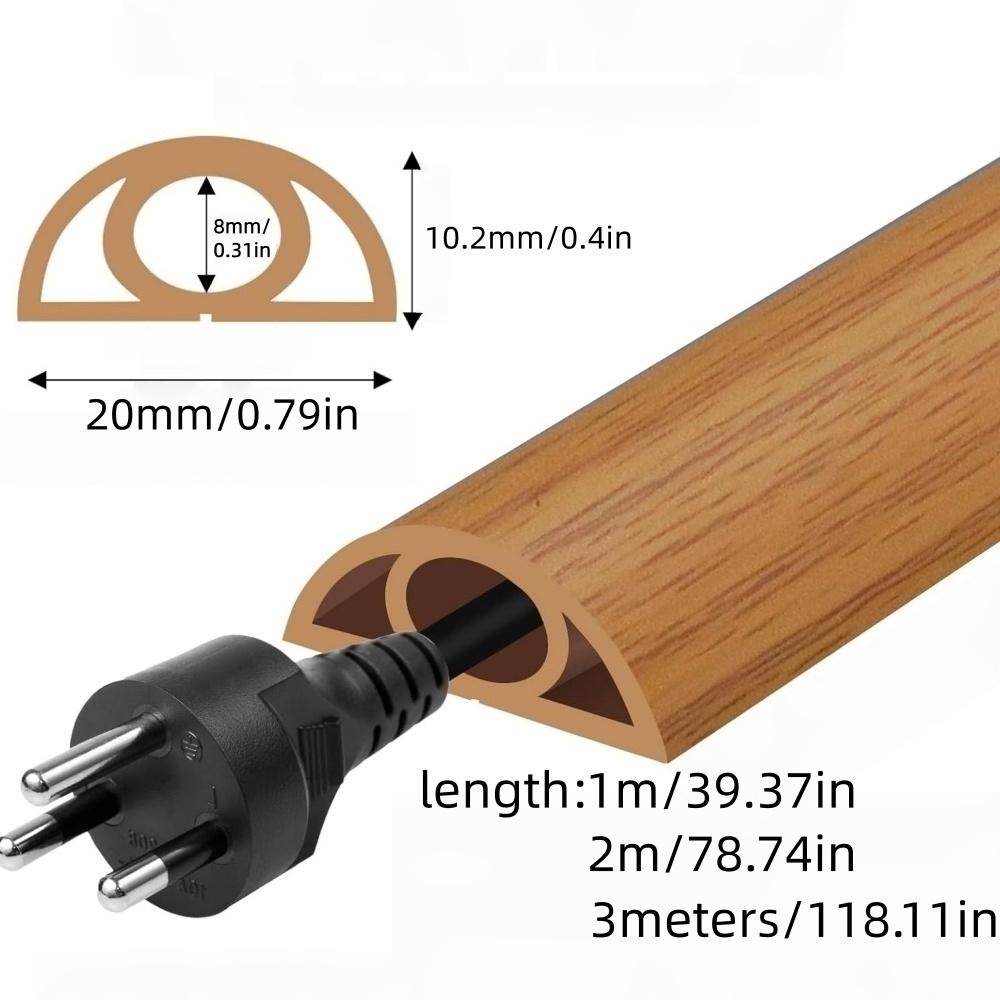1pc 1m/2m/3meters Floor Cable Cover PVC Cord Protector Self-Adhesive Wood Grain Cable Protector Extension Electric Wire