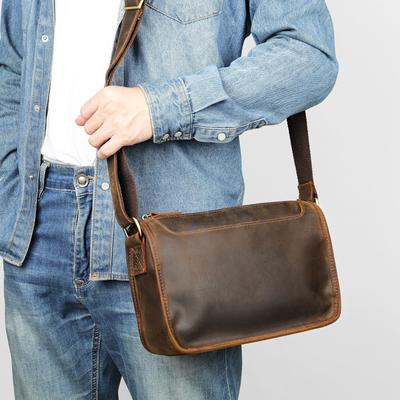 Borsa a tracolla da uomo in pelle Crazy Horse, borsa a tracolla Premium Sense Business Duty Retro Messenger in pelle