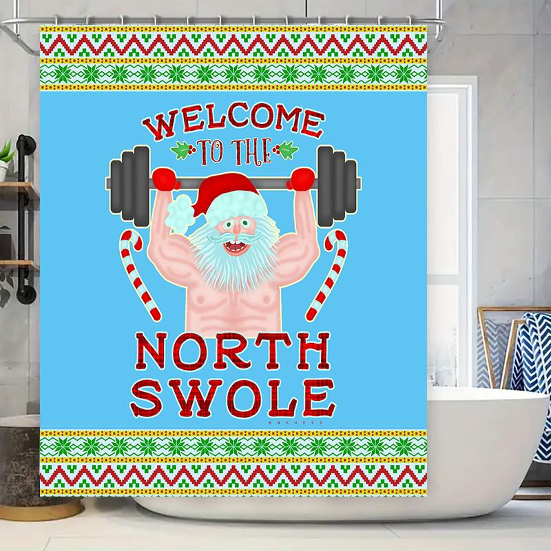 

Festive Fitness Fun: Welcome To The North Swole Christmas Shower Curtain For A Humorous And Festive Bathroom Dcor W60H190(CM)-1 Pcs